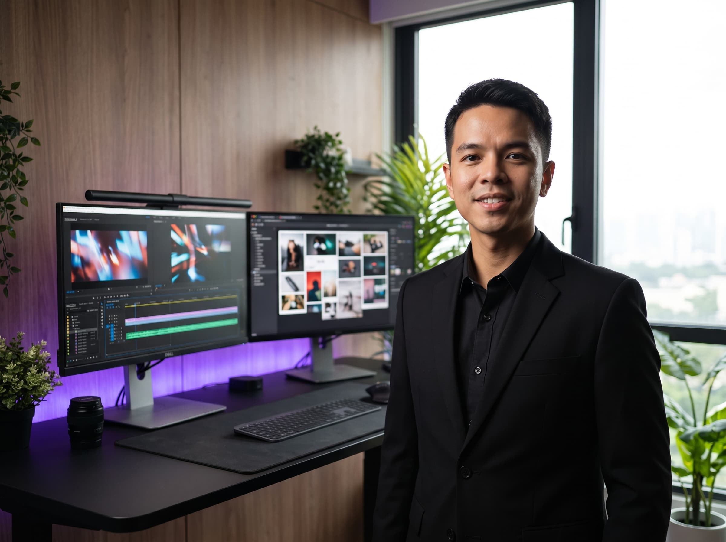 Louise Sinadjan in a modern creative video-editing workspace
